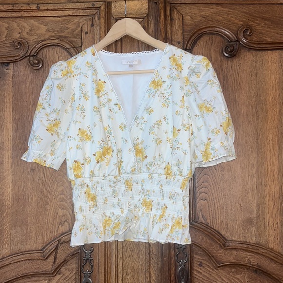 WAYF yellow floral smocked blouse crop - Picture 3 of 12